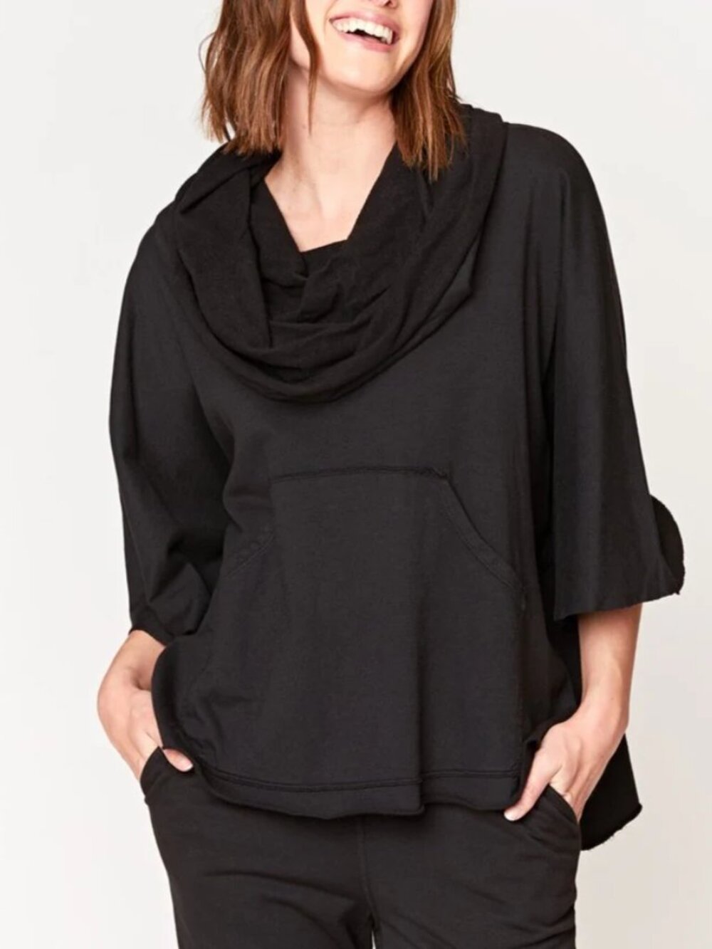 NWT XCVI Wearables Paige Poncho Black Cowl Neck Lagenlook Womens Size Small